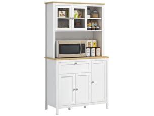 Buffet de cuisine haut à 5 portes, dont 2 portes vitrées et 1 tiroir, 1 niche centrale – hauteur 180 cm, blanc