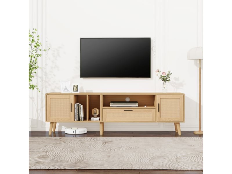  Meuble tv 180 cm en panneaux de particules, 2 portes, 1 tiroir, chêne clair  - Conforama B