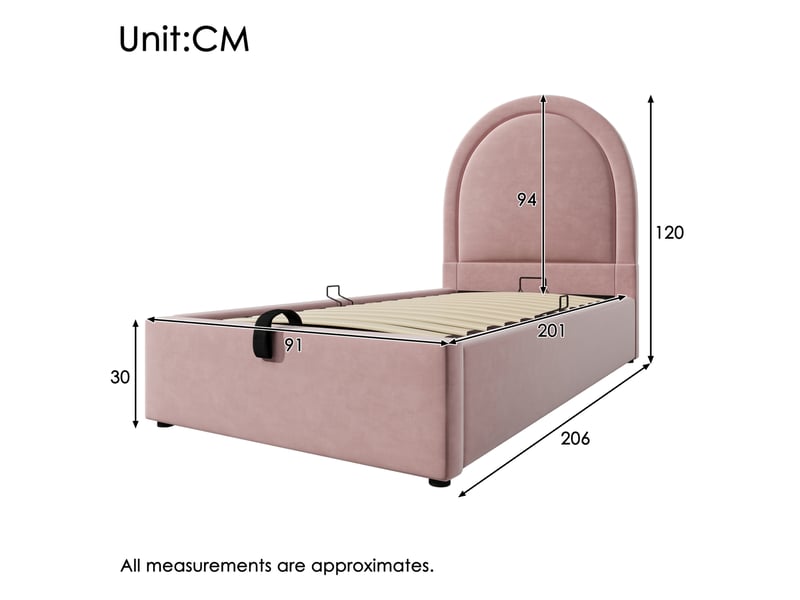  Modenvie lit coffre enfant 90x200 cm - velours rose, rangement intégré - avec matelas - rose  - Conforama C