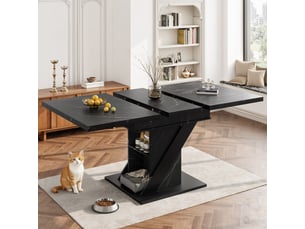 Table à manger rectangulaire extensible 110-140 x 80 cm, plateau mdf effet marbre noir, piètement robuste, design moderne et minimaliste