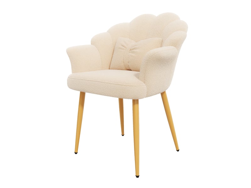  Fauteuil 1 place en tissu bouclé beige, dossier pétale, 64x65,5x85 cm  - Conforama W