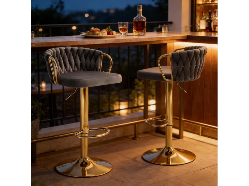 Lot de 2 tabourets de bar pivotants et réglables en velours gris foncé - Conforama C