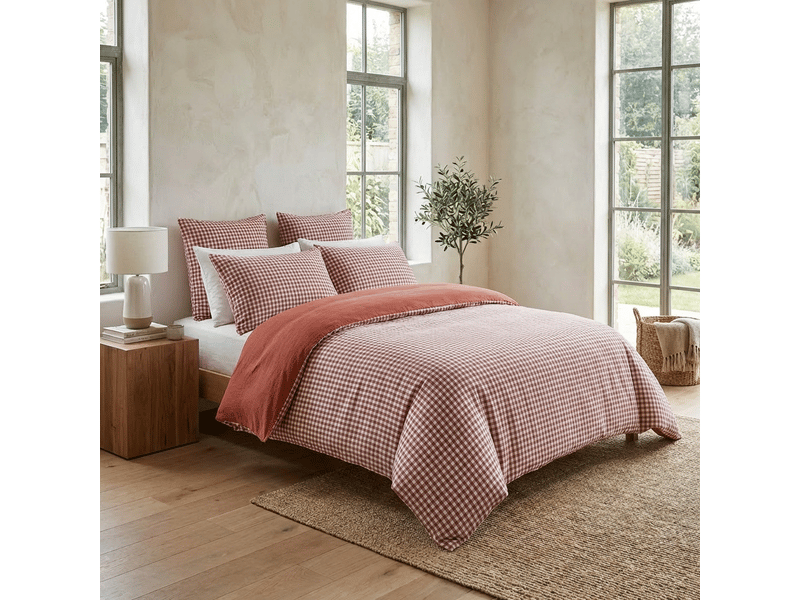  Housse de couette reversible 140x200 cm gaze de coton vickie terracotta PD25038 - Conforama B