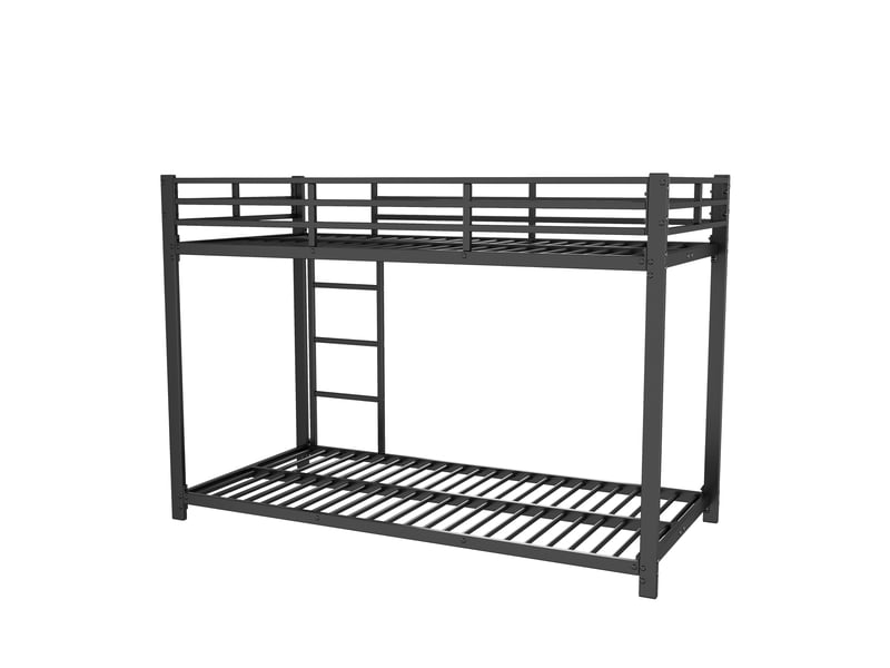  Lit superposé enfant 90x200, lit en métal noir classique avec sommier à lattes, cadre robuste pour chambre, capacité 120 kg  - Conforama W