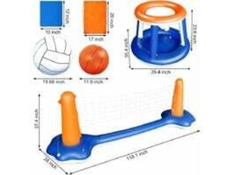  Ensemble de volley-ball gonflable - volleyball gonflable piscine toy avec basket-ball hoop volley-ball filet deux balles jeu de natation  - Conforama B