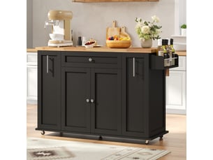 Ilot central de cuisine - 120x70x87cm - desserte avec plateau rabattable tiroir rangement épices et roulettes - noir