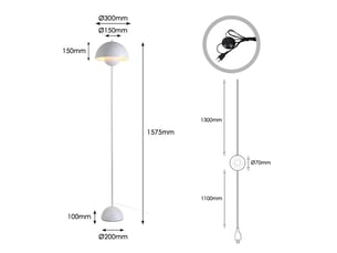 Lampadaire en acier avec abat-jour bombé style scandinave et rétro blanc changement de lumière tricolore