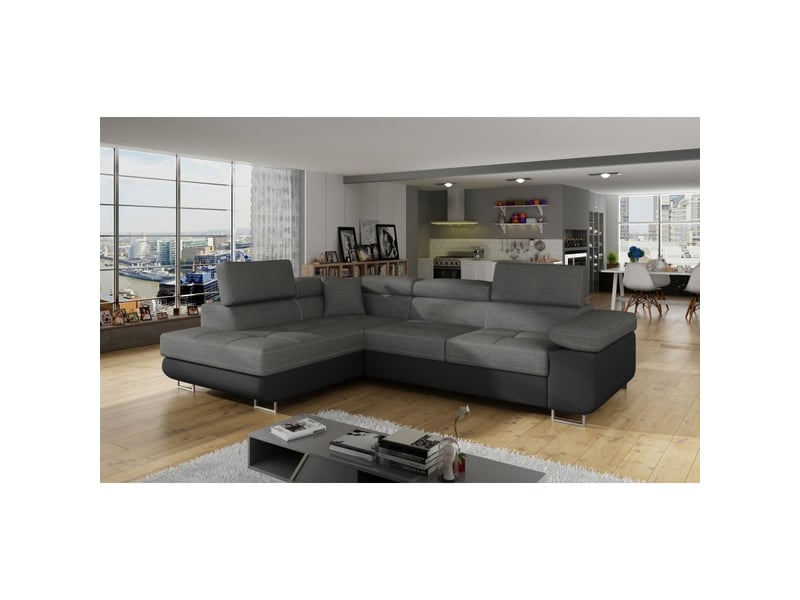  Canapé d'angle convertible menton gris et noir – angle gauche avec coffre  - Conforama B
