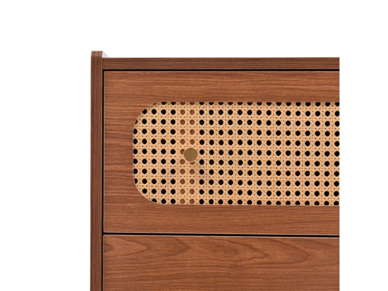 Commode bois foncé à 6 tiroirs, en rotin pour la chambre et toutes les pièces à vivre, noyer - Conforama R