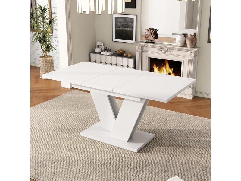 Table extensible blanche avec pied en v 120-160 x 80 cm Fay Lum - Conforama E