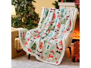 Plaid de noël en polaire sherpa et flanelle 130 × 150 cm, couverture douce et moelleuse motif gnome de noël, jeté chaud pour canapé, fauteuil et lit