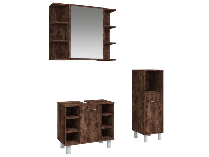 Ensemble d'armoires de salle de bain 3 pcs chêne fumé cf63000 - Conforama A