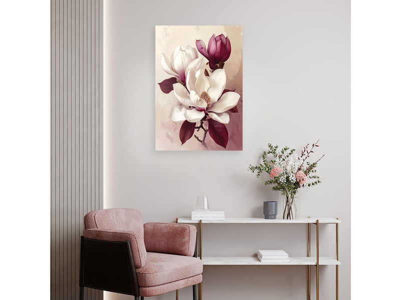  Tableaux, magnolias blancs aux feuilles bordeaux dans un style romantique 30x45 1312615562 - Conforama B