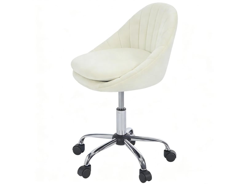  Chaise de bureau beige en velours réglable en hauteur, pivotante à 360° avec roulettes, confort au quotidien  - Conforama A