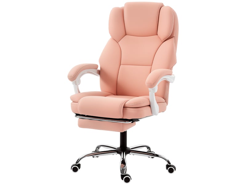  Chaise bureau ergonomique, fauteuil de bureau inclinable en cuir synthétique adapté aux animaux, hauteur réglable, rose  - Conforama B