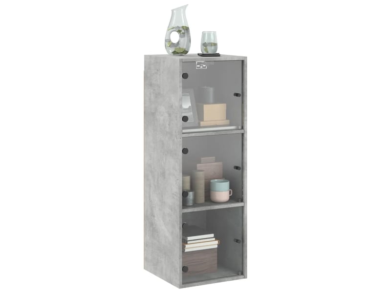  Armoire murale salon, meuble de rangement avec portes en verre gris béton 35x37x100 cm  - Conforama D
