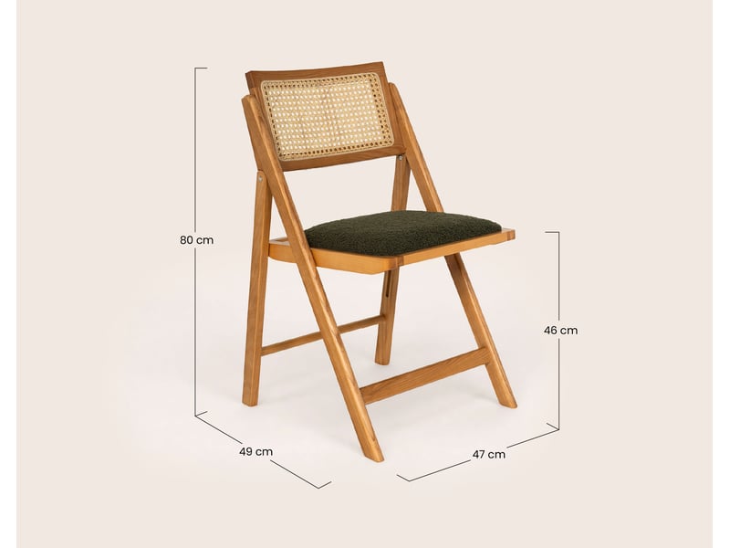  Lorenzo - lot de 2 chaises pliantes frêne massif, cannage et tissu bouclette - best mobilier - chêne et vert kaki LORENZO - Conforama C