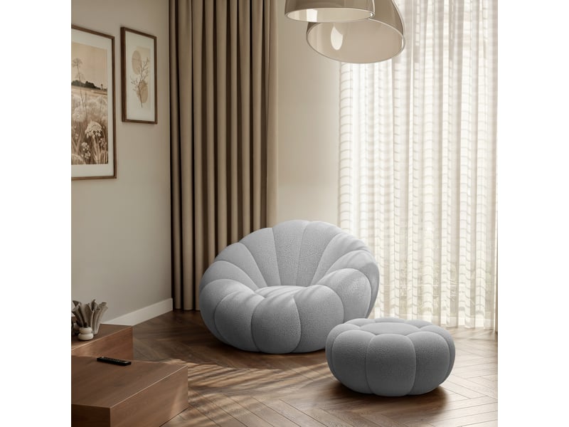 Fauteuil pivotant eclipse - avec repose-pieds - moderne - tissu bouclé - gris ECLIPSE - Conforama D