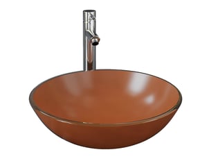 Lavabo de bain, vasque à poser avec robinet et drain à poussoir verre trempé cf65653