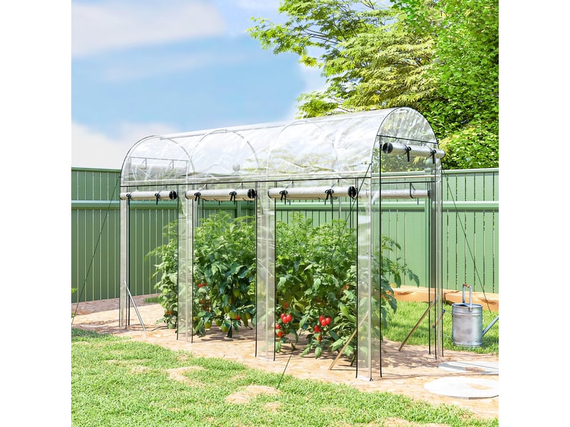  Serre tunnel de jardin 3 m², serre de jardin, cadre en acier galvanisé, 8 portes roulantes, 295x100x197cm, transparent  - Conforama D