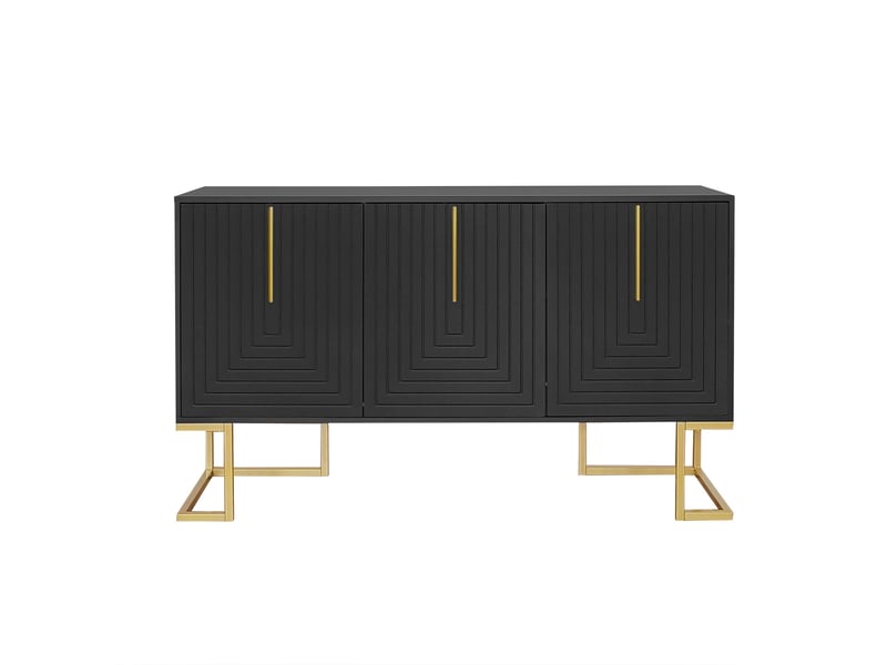  Buffet 3 portes noir moderne pour salle à manger avec étagères réglables et base en métal  - Conforama D