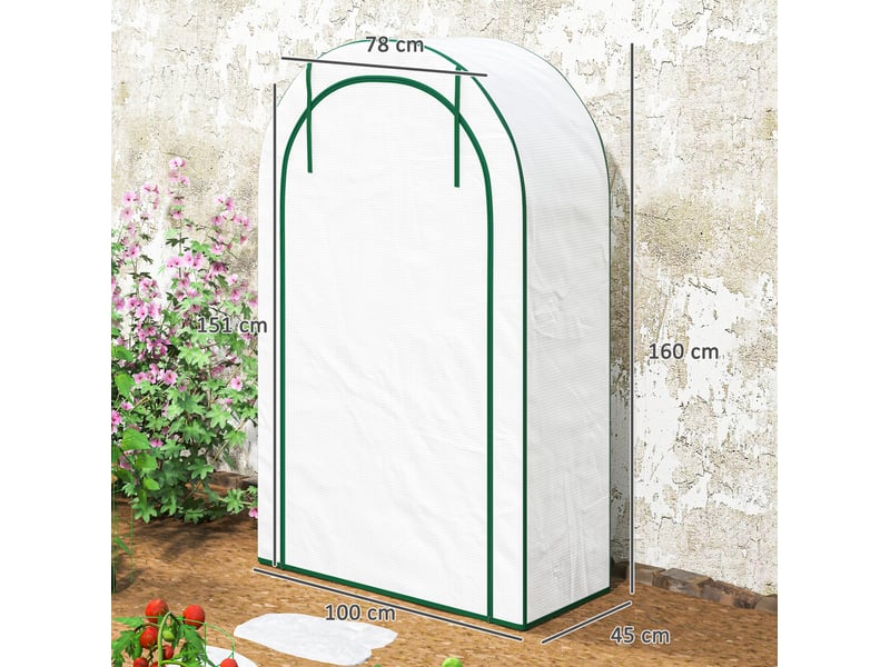 Serre de jardin 100x45x160 cm avec porte enroulable et 7 niveaux métal blanc - Conforama E