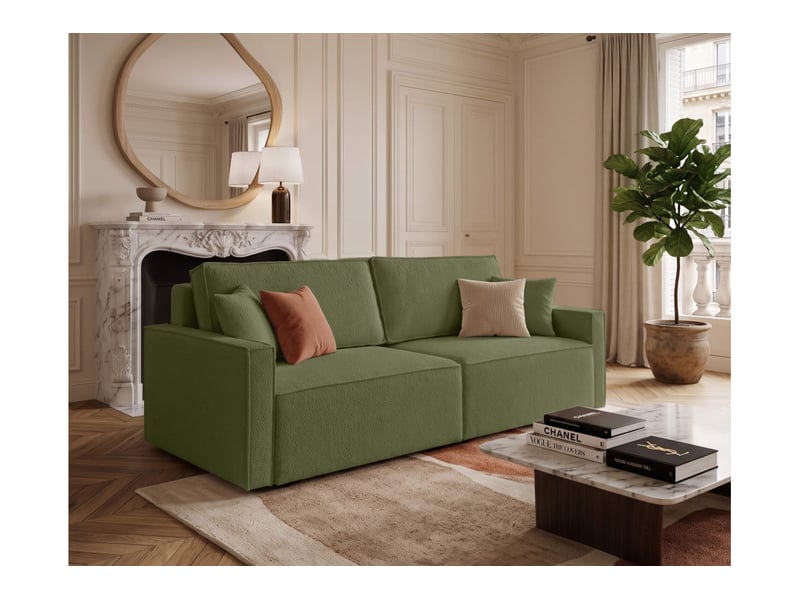  Farah - canapé droit 3 places convertible accoudoirs slim en tissu bouclettes texturées  - Conforama B