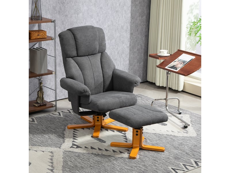  Fauteuil réglable avec repose-pieds, dossier haut et structure en bois, pour salon ou chambre, gris foncé  - Conforama C
