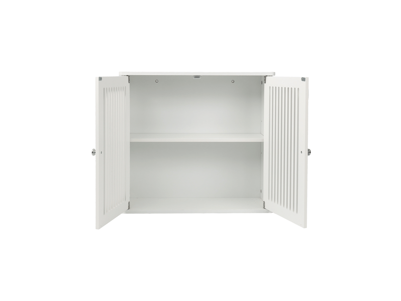  Meuble haut salle de bain blanc, placard mural double porte, façade persienne, rangement  - Conforama E