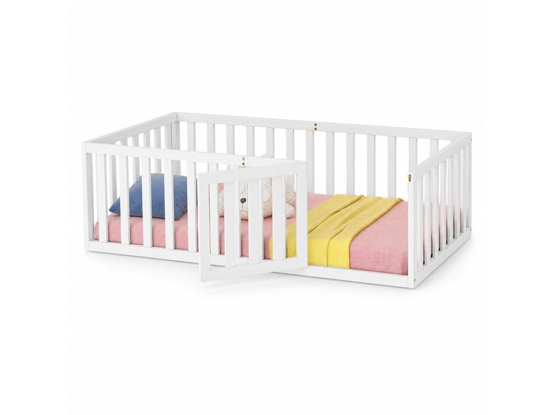  Lit enfant 90x200 cm avec barrière et porte en bois blanc sans matelas  - Conforama A
