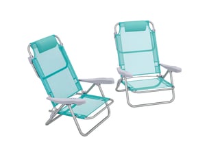 Lot de 2 chaises de camping pliantes et inclinables à 6 positions, en aluminium et mousse, 62 x 65 x 80 cm, gris et bleu