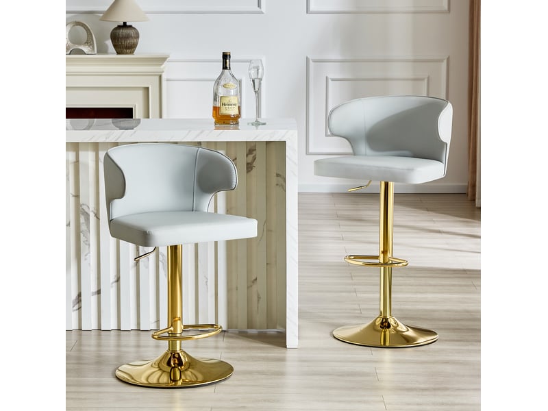  Tabourets de bar 49.7x45x110 cm lot de 2, réglables en hauteur, pivotants 360°, assise polyuréthane (pu), gris clair  - Conforama D
