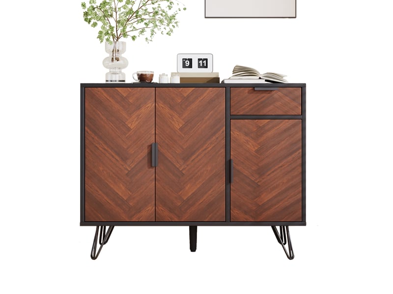  Buffet 90x30x71.5cm, armoire de rangement avec 3 portes et tiroir, mdf+panneau de particules, noir+marron  - Conforama A