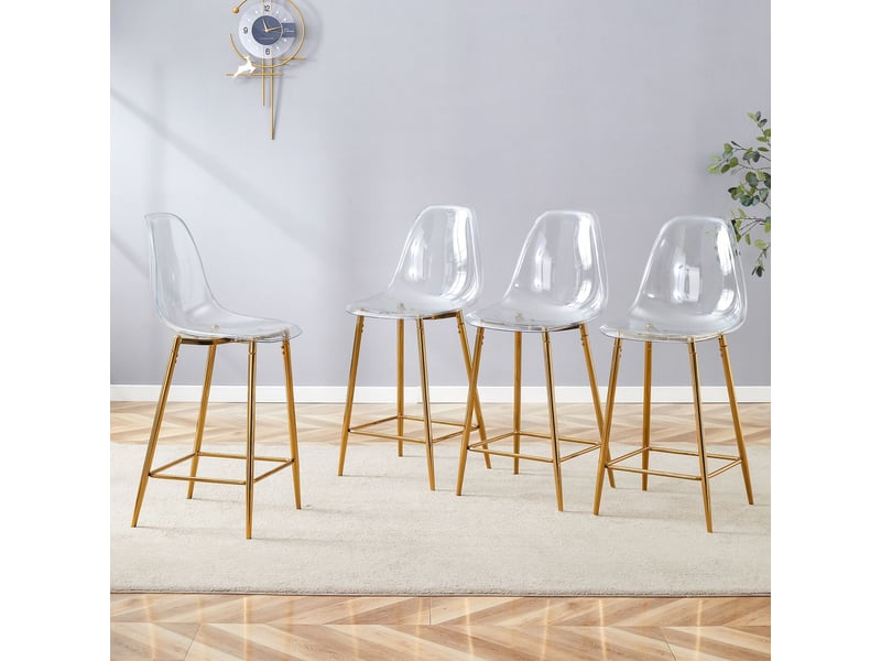  Chaise de cuisine design moderne transparence structure métal finition argentée dorée et noire style design moderne usage bar  - Conforama B