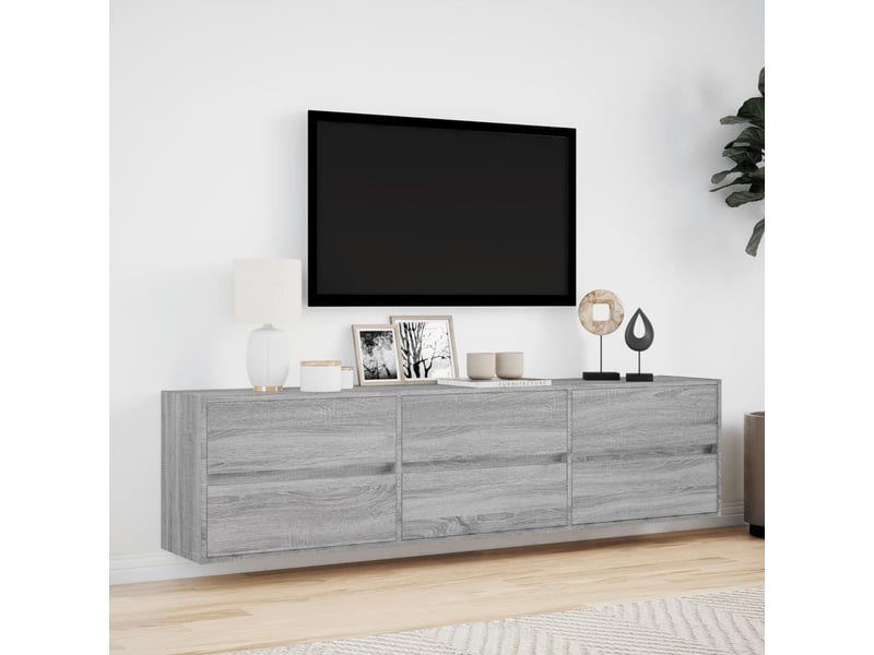Meuble tv - banc tv - meuble de rangement mural avec led sonoma gris 180x31x45 cm - Conforama D
