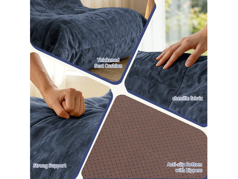  Fauteuil pouf modenvie en chenille bleue avec rembourrage en mousse 90 x 100 x 80 cm  - Conforama D