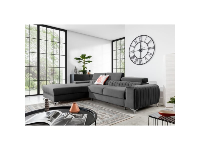 Canapé d'angle gauche gris foncé convertible 3 places jayson avec couchage - Conforama E