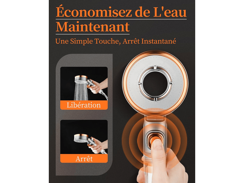 Pommeau de douche à économie d'eau, pomme de douche avec 5 filtres, avec 3 modes spa, conduite d'eau de 2 m - Conforama E
