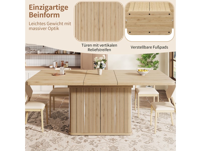  Table extensible avec rangement caché, plateau relevable, portes et pieds réglables pour salle à manger en mdf et métal  - Conforama E
