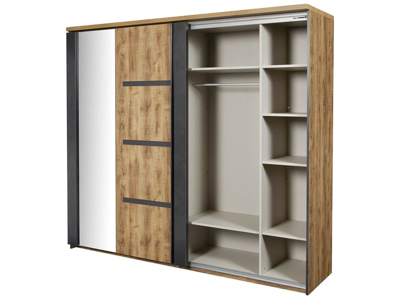  Armoire portes coulissantes 245cm aspect chêne artisan et graphite - andes ANDES - Conforama D