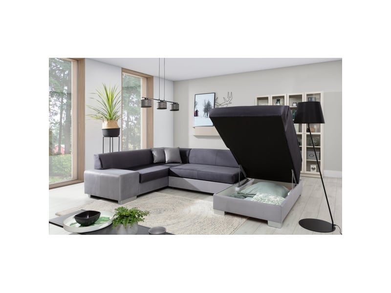  Canapé panoramique en u gris foncé convertible 6 places havane avec assise profonde  - Conforama D