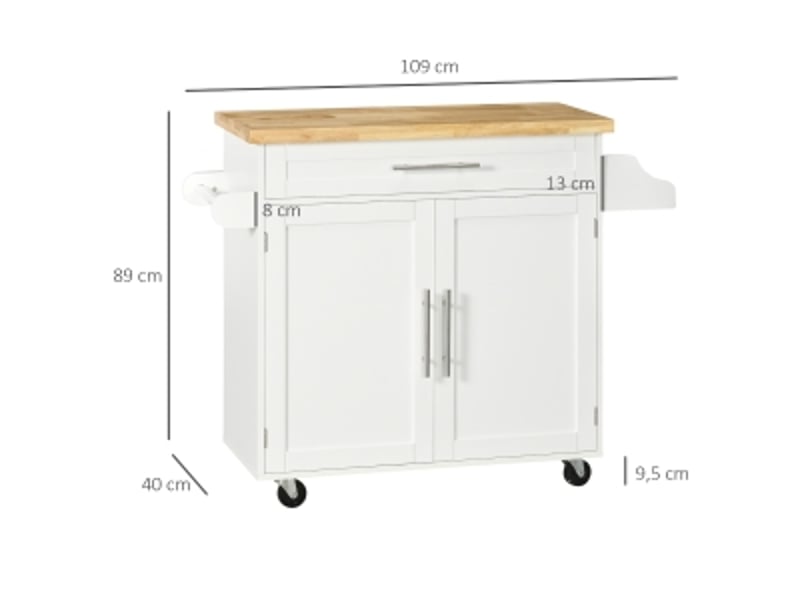  Desserte de cuisine à roulettes 109x40x89 cm en mdf blanc  - Conforama E