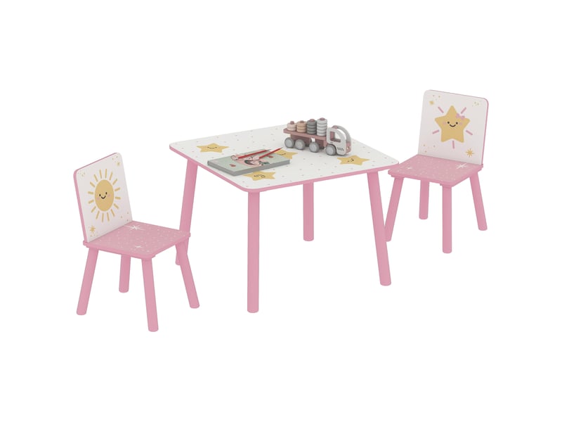  Table enfant avec chaise, ensemble table et 2 chaises enfant en bois, motifs d'étoile, 60 x 60 x 44 cm, rose  - Conforama A