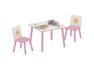 Table enfant avec chaise, ensemble table et 2 chaises enfant en bois, motifs d'étoile, 60 x 60 x 44 cm, rose
