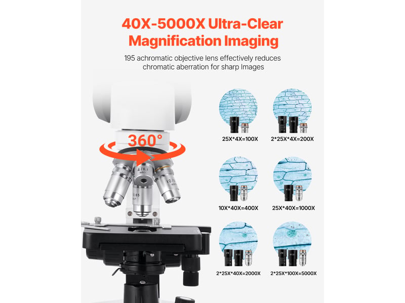 Vevor microscope binoculaire composé avec grossissement 40-5000x deux oculaires - Conforama B
