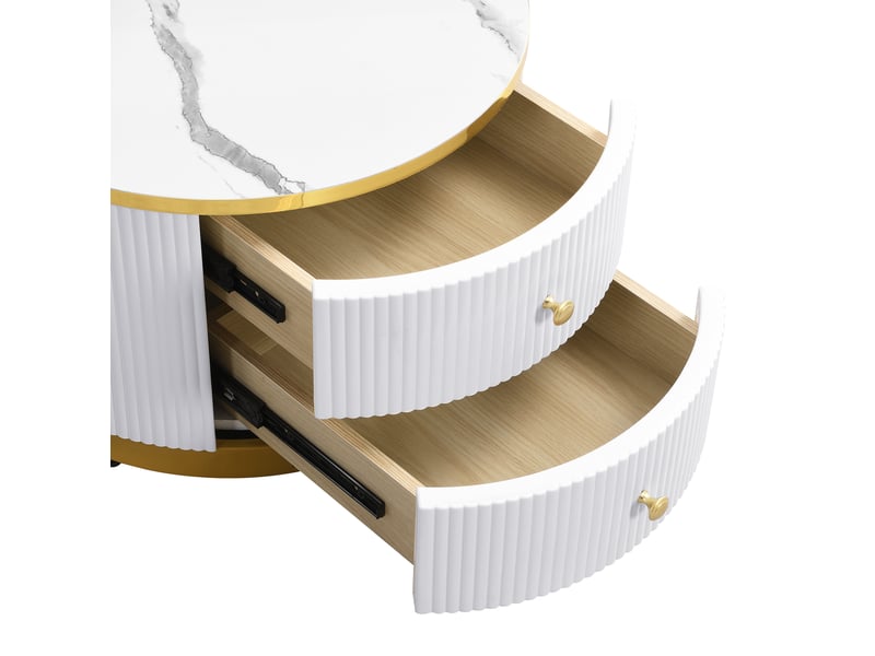  Ensemble tables basses 60x60x45,5+50x50x32cm plateaux effet marbre(matériau non marbré), 2 tiroirs, mdf blanc  - Conforama E