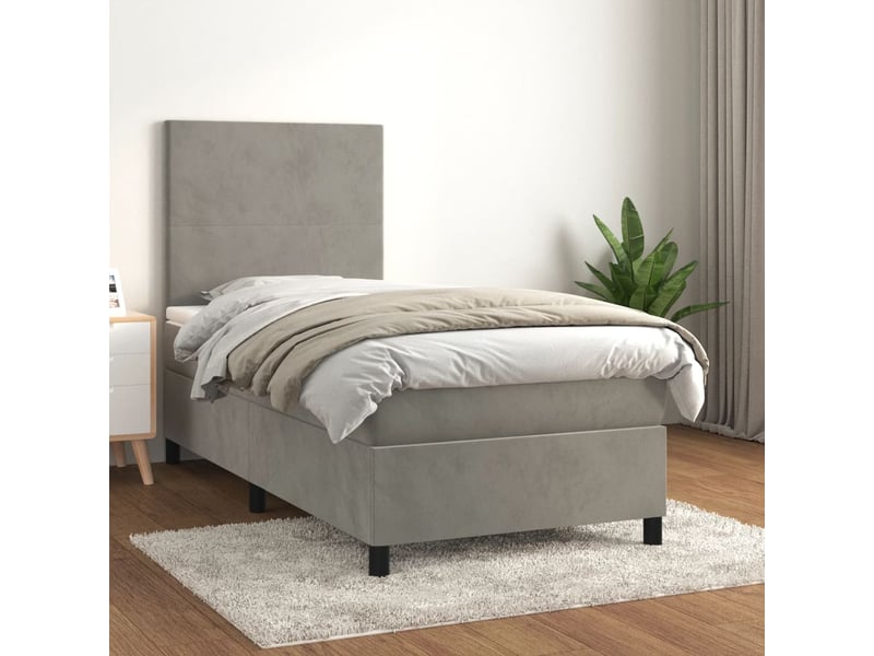  Lit simple, sommier à lattes de lit et matelas gris clair 90x190 cm velours shl99538  - Conforama B