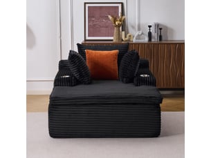 Canapé convertible corda, noir, sans montage, méridienne, 3 coussins et 1 couverture incluse