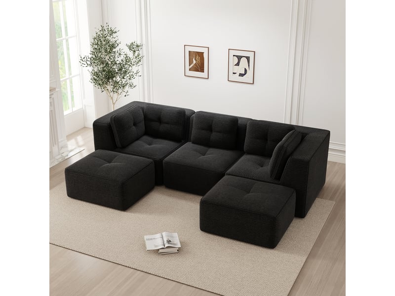 Canapé panoramique modulable 3 places velours côtelé noir – 297 x 177 x 69 cm Fay Lum - Conforama W