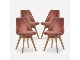 Lot de 4 chaises capitonnées en velours avec pieds en bois layla - rose